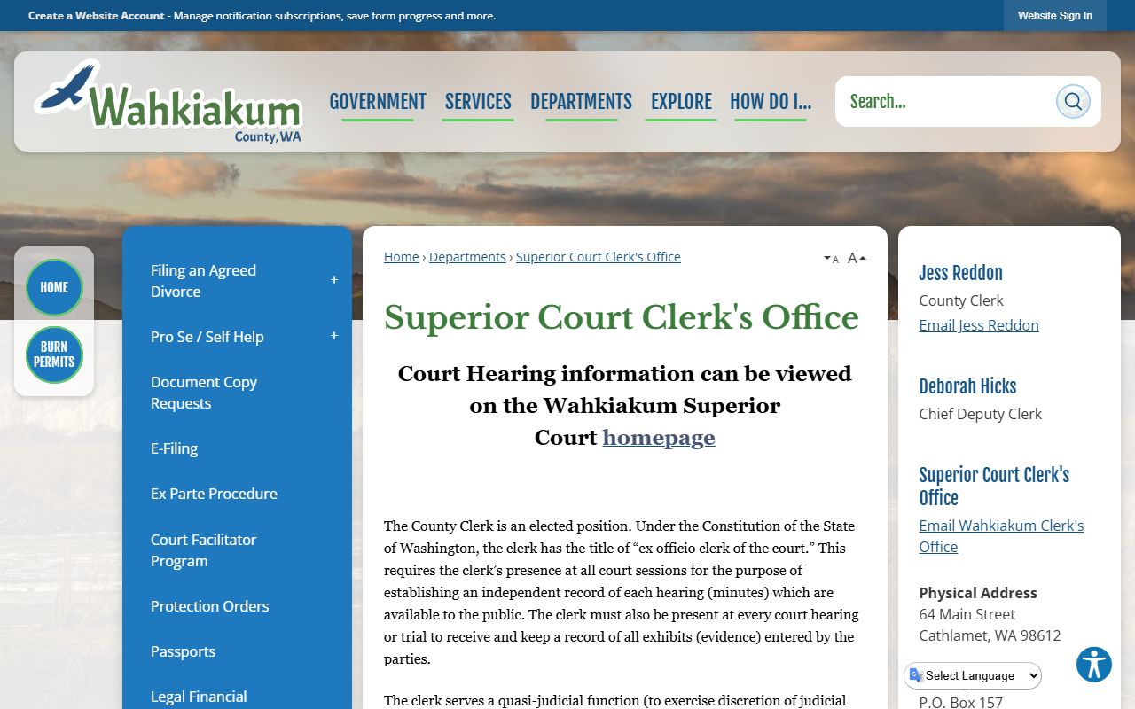 Wahkiakum County court records after arrest Superior Court Clerk records page