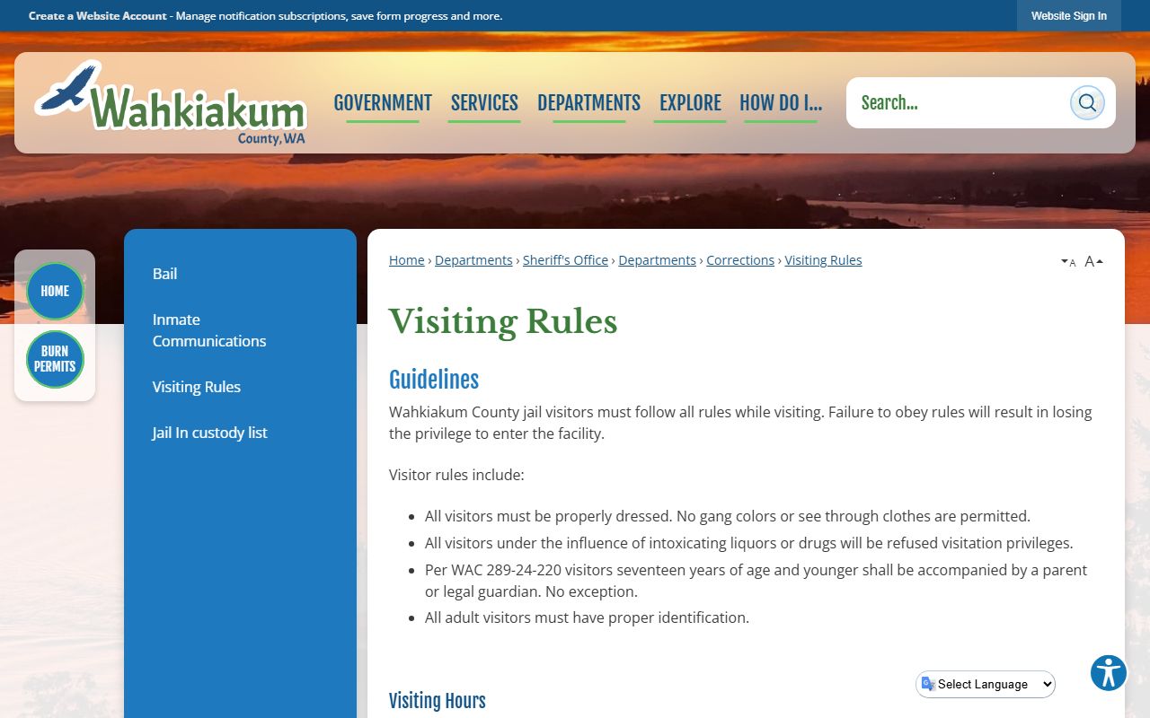 Wahkiakum County Jail inmate visitation rules