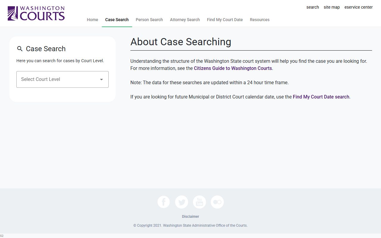 Wahkiakum County court records after arrest Washington Courts case search portal